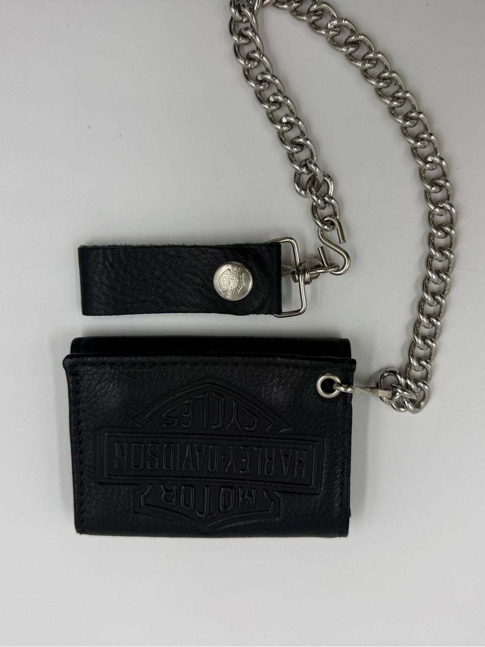 Harley-Davidson Black Leather Bifold Wallet with Silver Chain